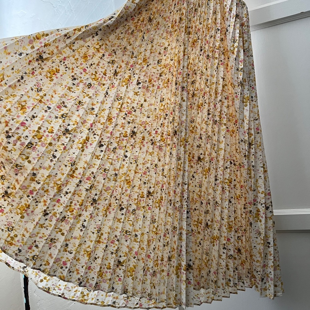 J. Crew yellow white ditzy floral pleated a line midi sun dress pockets 00 EUC - Picture 10 of 14